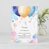 Watercolor Balloon 1er Anniversaire Invitation (Debout devant)