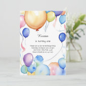 Watercolor Balloon 1er Anniversaire Invitation (Debout devant)