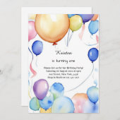 Watercolor Balloon 1er Anniversaire Invitation (Devant / Derrière)