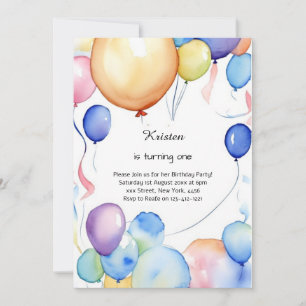 Watercolor Balloon 1er Anniversaire Invitation
