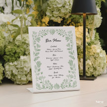 Watercolor Bar Menu, Bloemendranklijst voor de bru