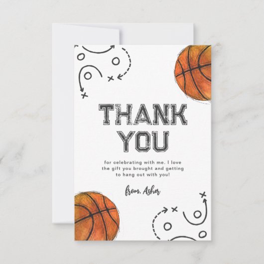 Watercolor Basketball Anniversaire Merci Cartes (Devant)