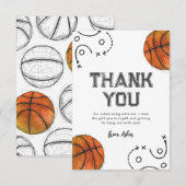 Watercolor Basketball Anniversaire Merci Cartes (Devant / Derrière)