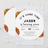 Watercolor Basketball Birthday Invitation (Devant / Derrière)
