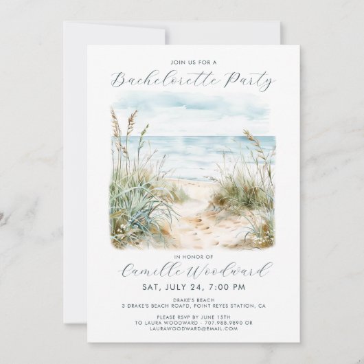 Watercolor Beach Bachelorette Party Invitation (Devant)