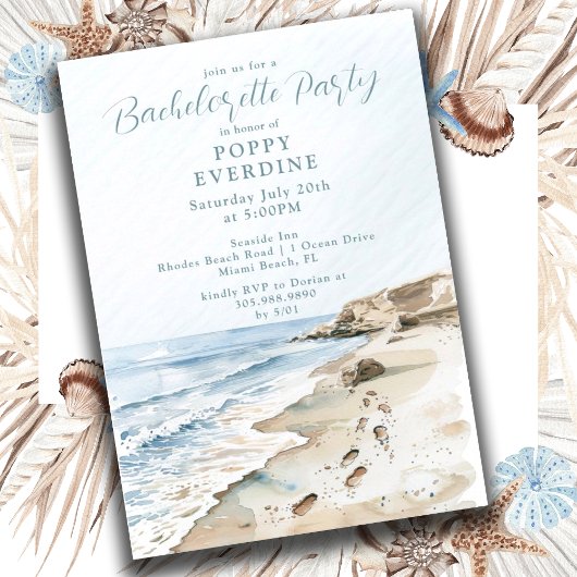 Watercolor Beach Bachelorette Party Invitation