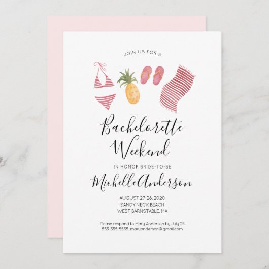 Watercolor Beach Bachelorette Week-end Invitation (Devant / Derrière)