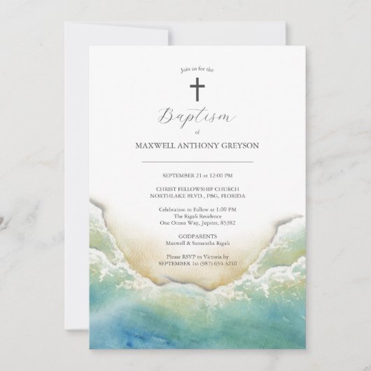 Watercolor Beach Baptism Invitations (Devant)