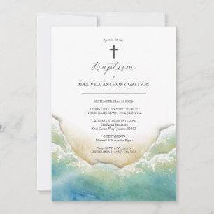 Watercolor Beach Baptism Invitations