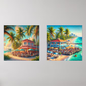 Watercolor Beach Cafe Wall Art Set (Recto)
