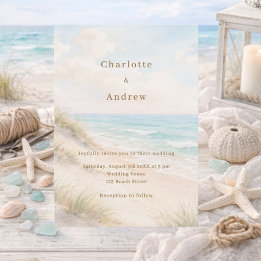 Watercolor beach coatal modern wedding kaart