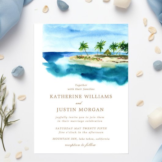 watercolor beach destination mariage invitation