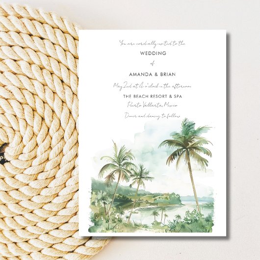 Watercolor Beach Destination Wedding Invitation