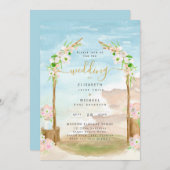 Watercolor Beach Faire-part de mariage côtier (Devant / Derrière)