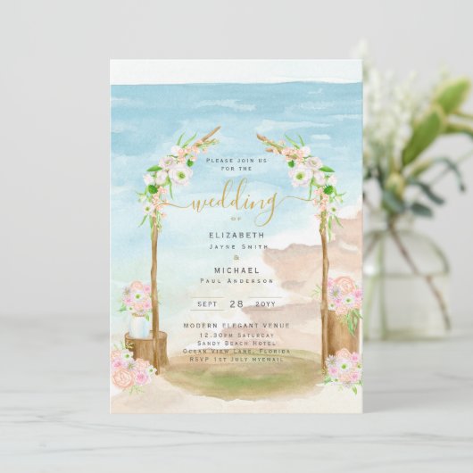 Watercolor Beach Faire-part de mariage côtier (Debout devant)