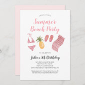 Watercolor Beach Invitation de fête d'anniversaire (Devant / Derrière)