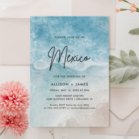 Watercolor Beach MexiqueMariage Invitation