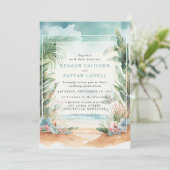 Watercolor Beach Palm Arch Faire-part de mariage (Debout devant)