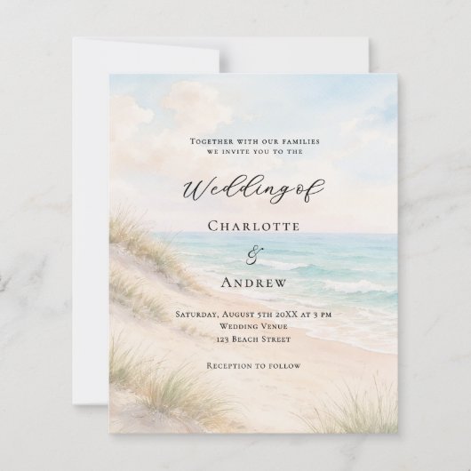 Watercolor beach sand dunes wedding invitation (Voorkant)