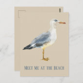 Watercolor Beach Seagull Personalized Briefkaart (Voorkant / Achterkant)