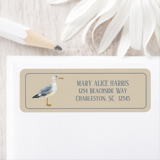 Watercolor Beach Seagull Personalized Etiket (Insitu)