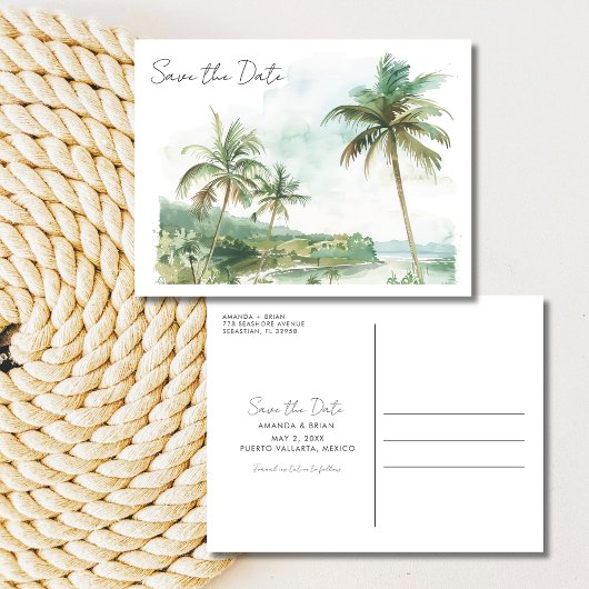 Watercolor Beach Wedding Enregistrer la date Carte