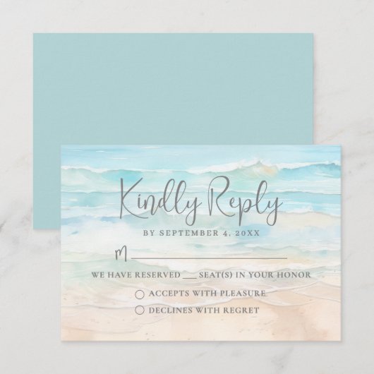 Watercolor Beach Wedding RSVP Reply Card (Devant / Derrière)