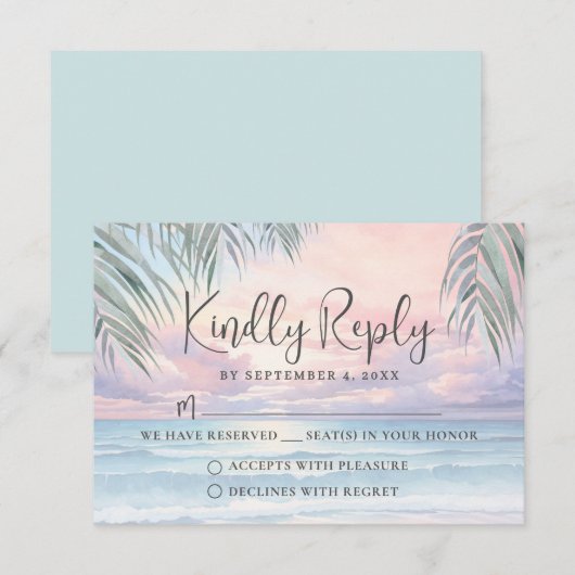 Watercolor Beach Wedding RSVP Reply Card Kaartje (Voorkant / Achterkant)