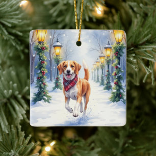 Watercolor Beagle Besneeuwd Park Kerst Vakantie Keramisch Ornament