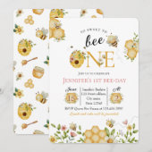 Watercolor Bee First Birthday Invitation (Devant / Derrière)