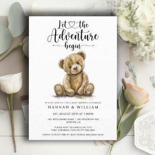 Watercolor Beer Avontuur Begint Baby Shower Kaart
