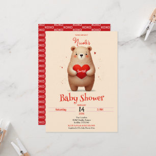 Watercolor Beer Rode Hart Valentijn Baby Shower Kaart