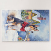 Watercolor Belgian Sheepdog Winter Christmas Legpuzzel (Horizontaal)