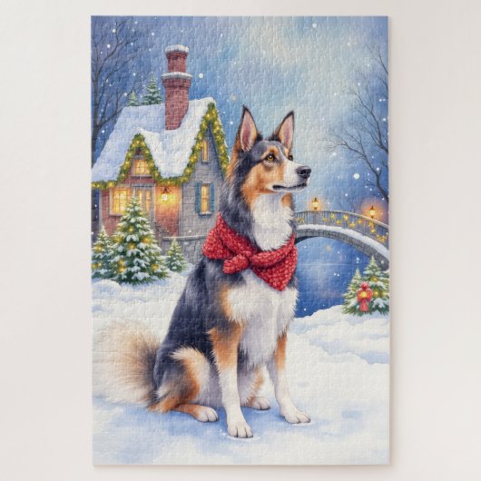 Watercolor Belgian Sheepdog Winter Christmas Legpuzzel (Verticaal)