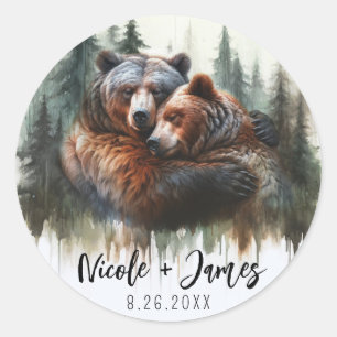 Watercolor Beren Rustieke Wildernis Bruiloft Ronde Sticker