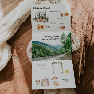 Watercolor Berg Bruiloft Tri-Fold Uitnodiging