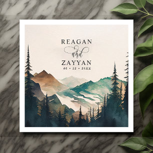 Watercolor Bergen Dennenbos Bruiloft Servet