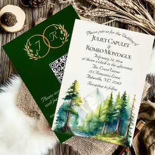 Watercolor Bergen, QR Code & Monogram - Smaragd Kaart