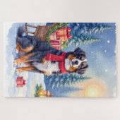 Watercolor Bernese Mountain Dog Sleigh Christmas Legpuzzel (Horizontaal)