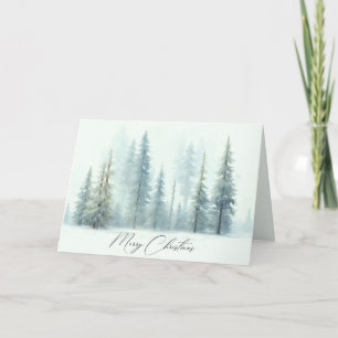 Watercolor besneeuwde bomen op maat gemaakte Kerst Feestdagen Kaart