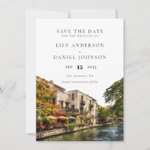 Watercolor Bestemming Trouwen in San Antonio Save The Date