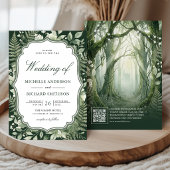 Watercolor Betoverd Bos QR Code Bruiloft Kaart