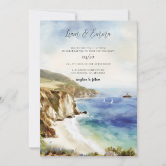 Watercolor Big Sur Californische kust bruiloft Kaart