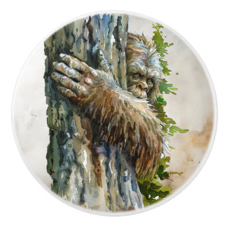 Watercolor Bigfoot Hiding Forest Ceramic Pull Keramische Knop