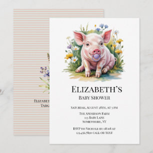 Watercolor Biggetje Wilde Bloemen Baby Shower Kaart
