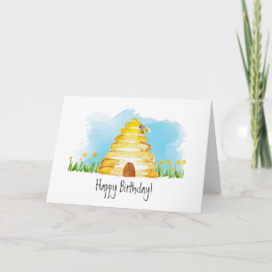 Watercolor Bij Gelukkige Verjaardag Kaart
