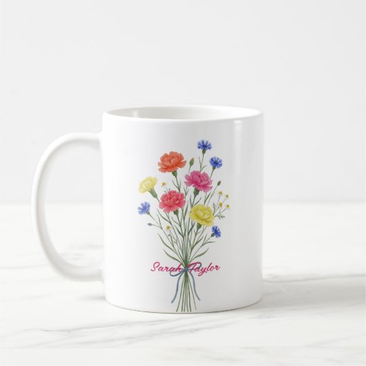Watercolor Birth Flower Carnation Personalized Mug (Gauche)