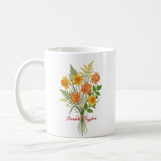 Watercolor Birth Flower Daffodil Personalized Mug (Gauche)