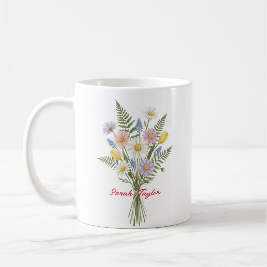 Watercolor Birth Flower Daisy Personalized Mug (Gauche)