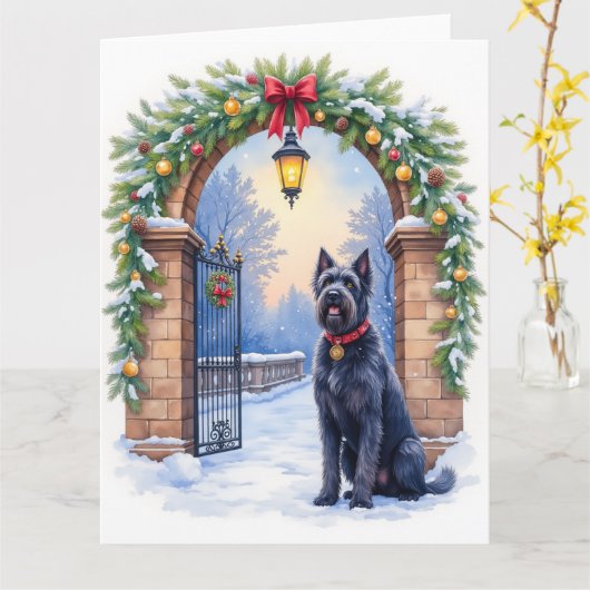 Watercolor Black Russian Terrier Iron Christmas Kaart (Gele Bloem)
